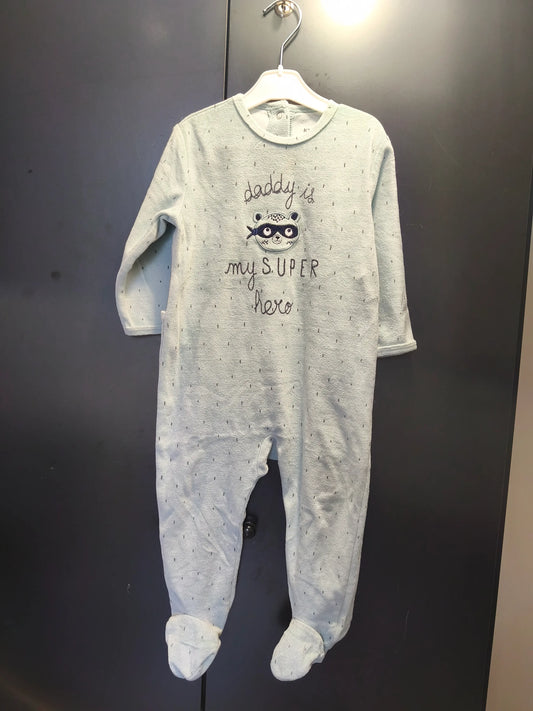 Grenouillère Velours Verte à Pois "Daddy is my Super Hero" – Kiabi 18 mois ref 382