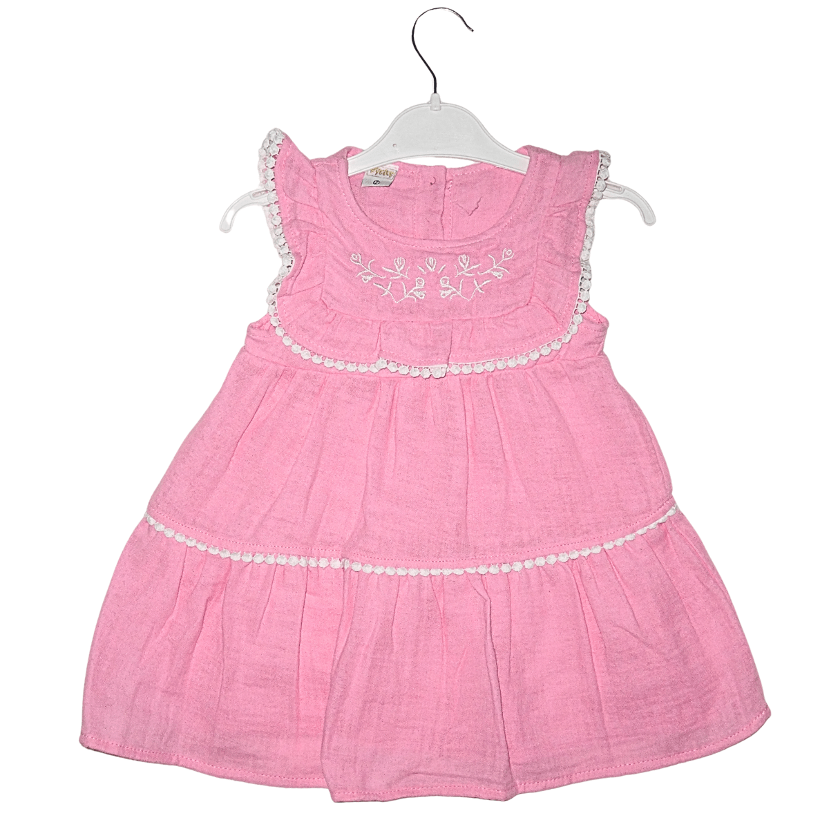Robe Rose Fille en Coton avec Dentelle et Broderie Little Stars
