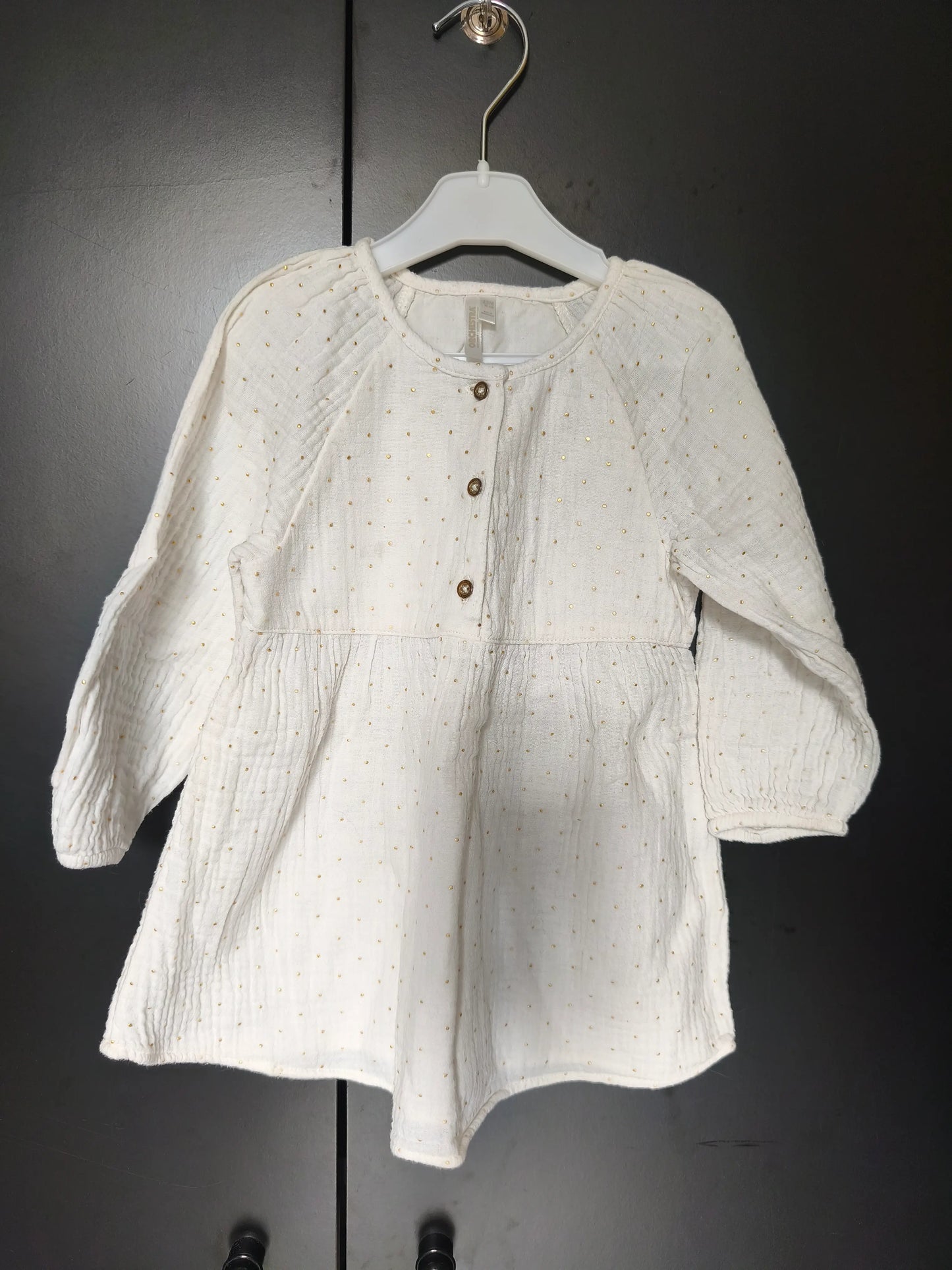 Robe manches longues blanche à pois dorés – Orchestra 24 mois