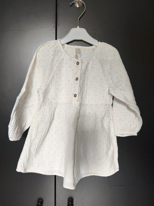 Robe manches longues blanche à pois dorés – Orchestra 24 mois