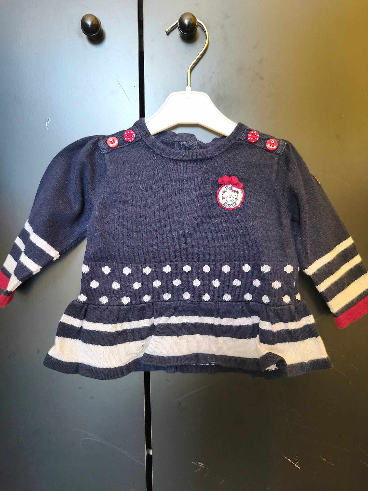 Robe Chaude Bleu Marine Rayée et Pois – EOM – 6 Mois ref 205