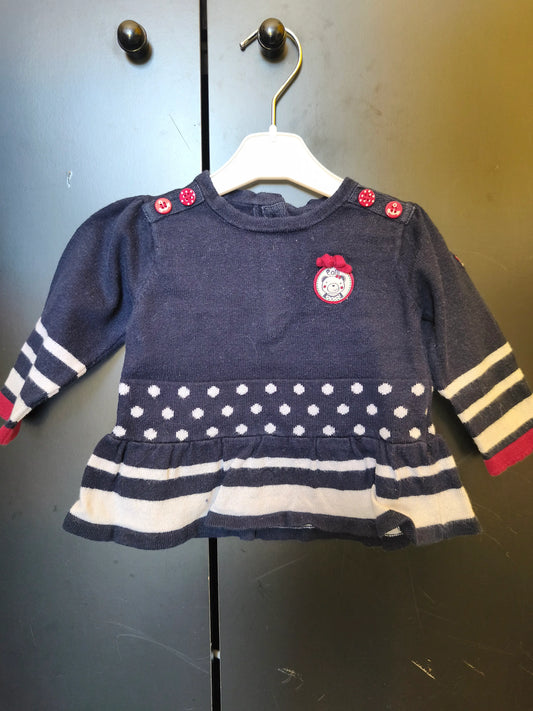 Robe Chaude Bleu Marine Rayée et Pois – EOM – 6 Mois ref 205