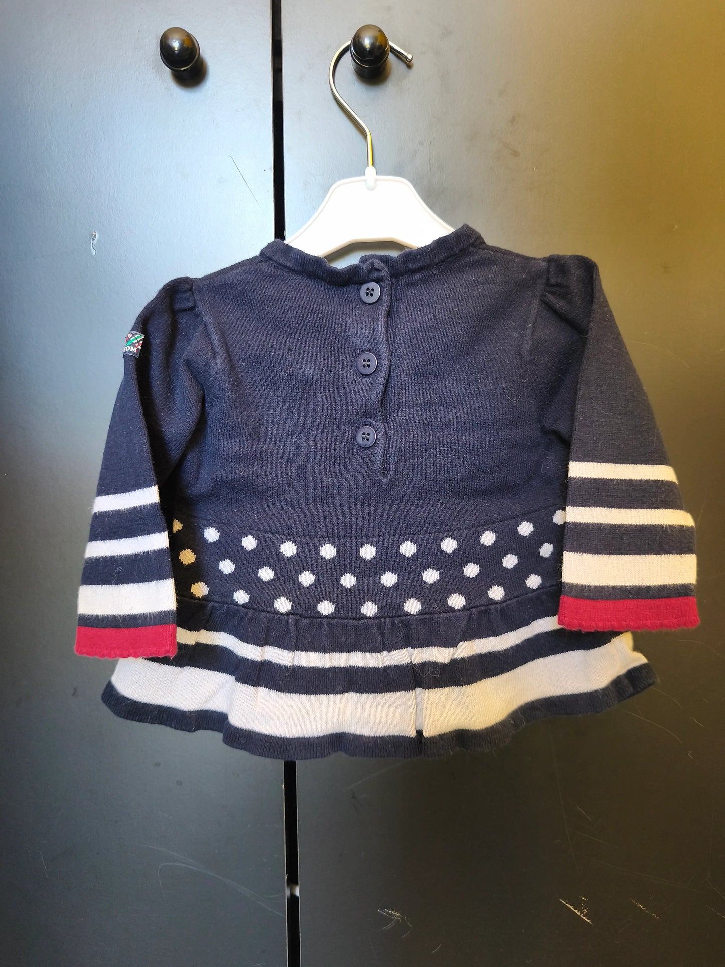 Robe Chaude Bleu Marine Rayée et Pois – EOM – 6 Mois ref 205