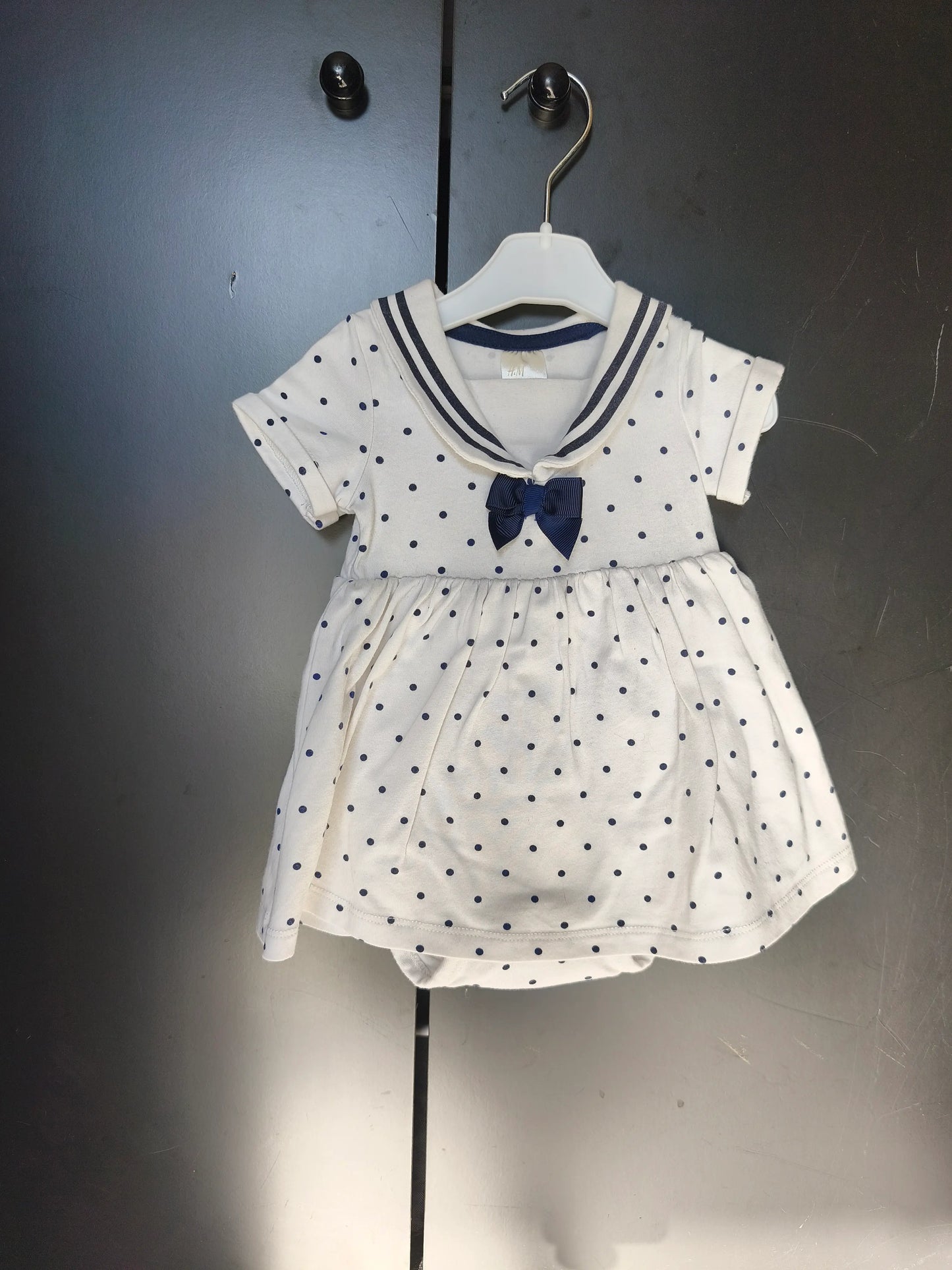 Robe Body Blanche à Pois Bleus – Col Marin – H&M – 3 Mois ref 195