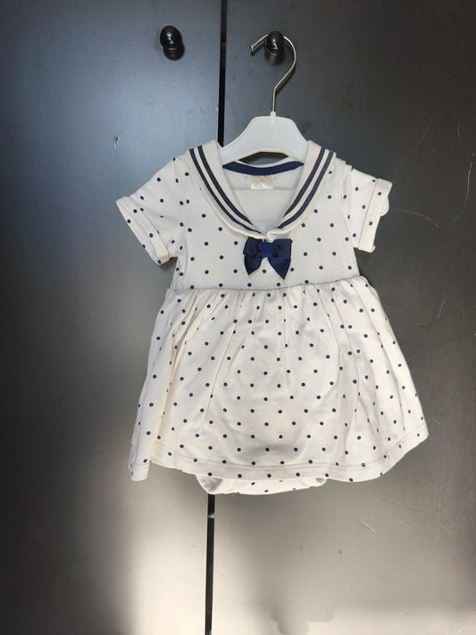 Robe Body Blanche à Pois Bleus – Col Marin – H&M – 3 Mois ref 195