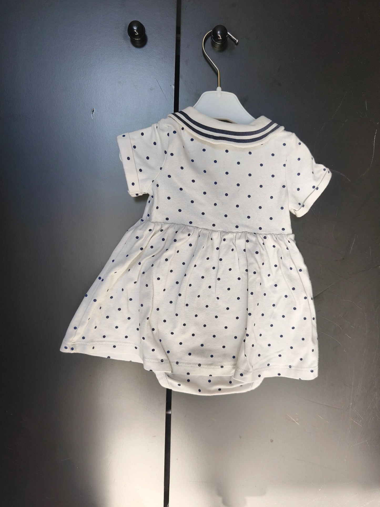 Robe Body Blanche à Pois Bleus – Col Marin – H&M – 3 Mois ref 195