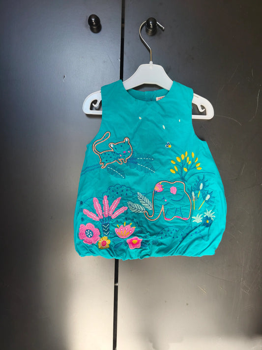 Robe Turquoise Brodée – Animaux et Végétal – Du Pareil au Même – 3 Mois ref 196