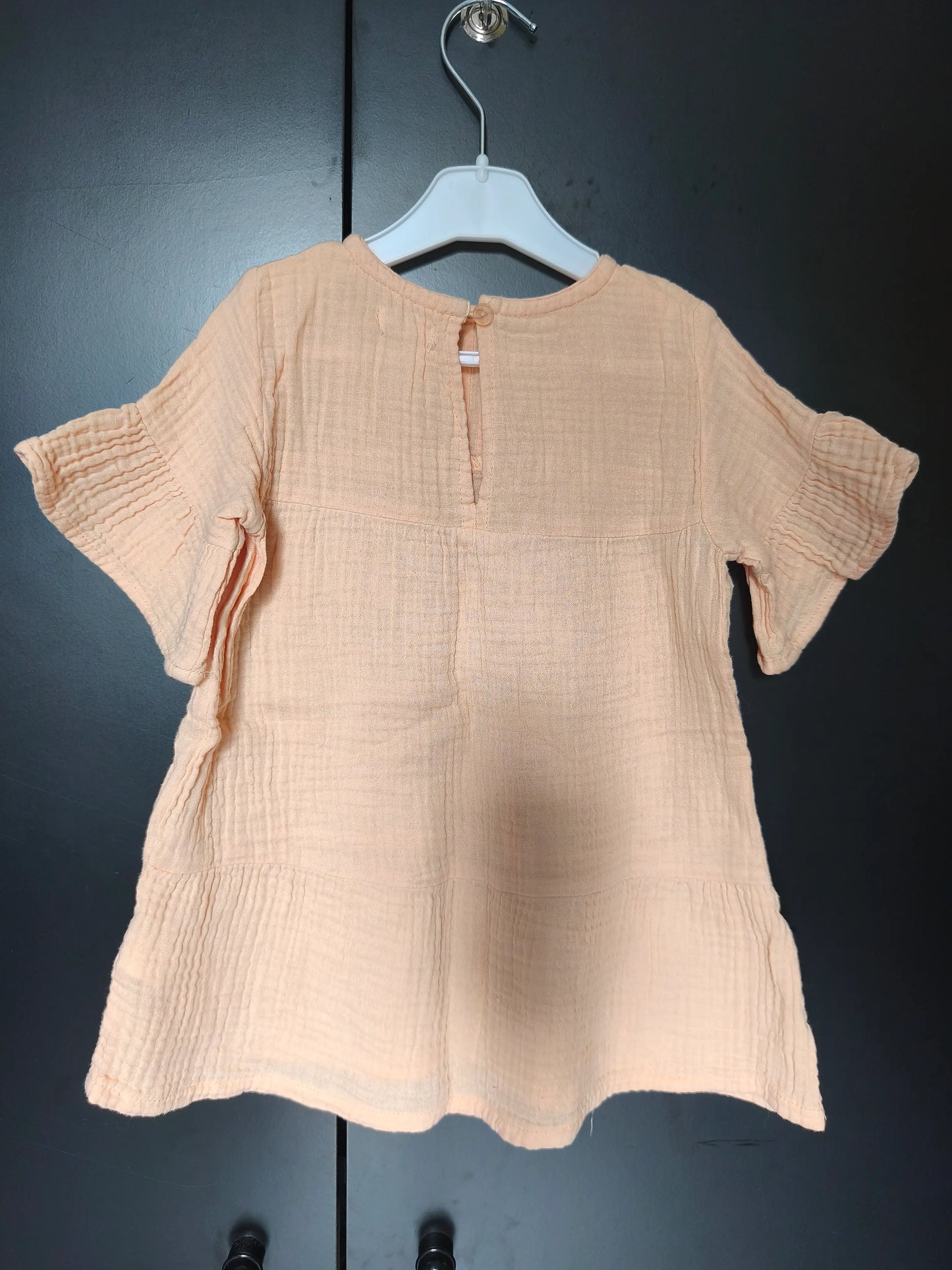 Robe corail manches courtes évasée – Verbaudet 24 mois ref 422