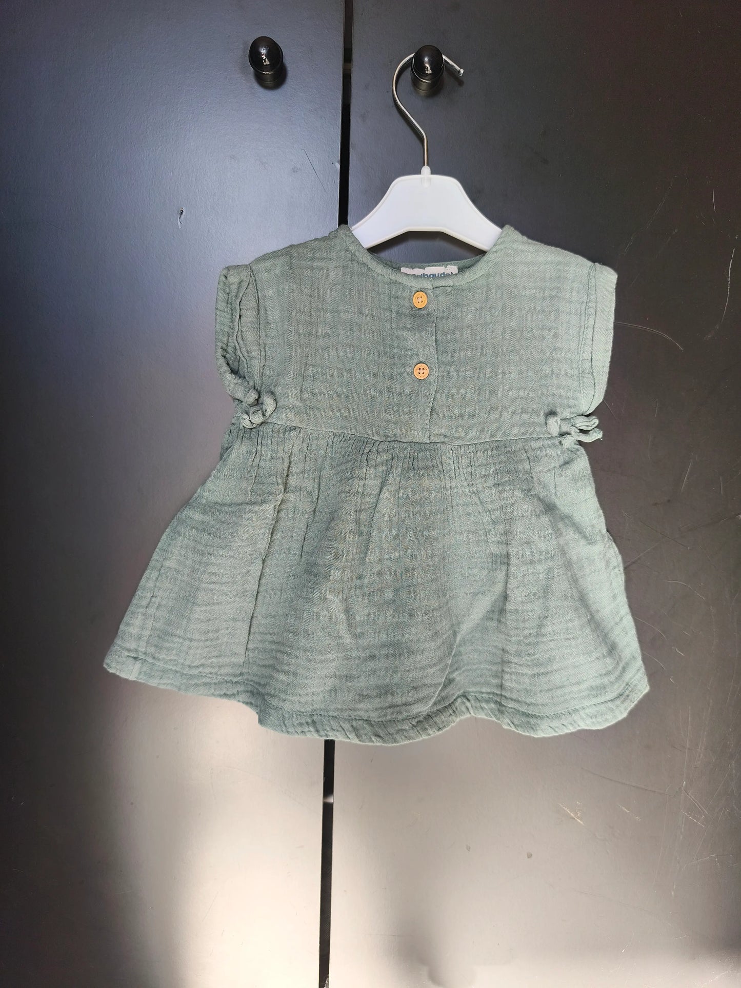 Robe Verte en Gaze de Coton – Noeud Décoratif – Verbaudet – 3 Mois ref 198
