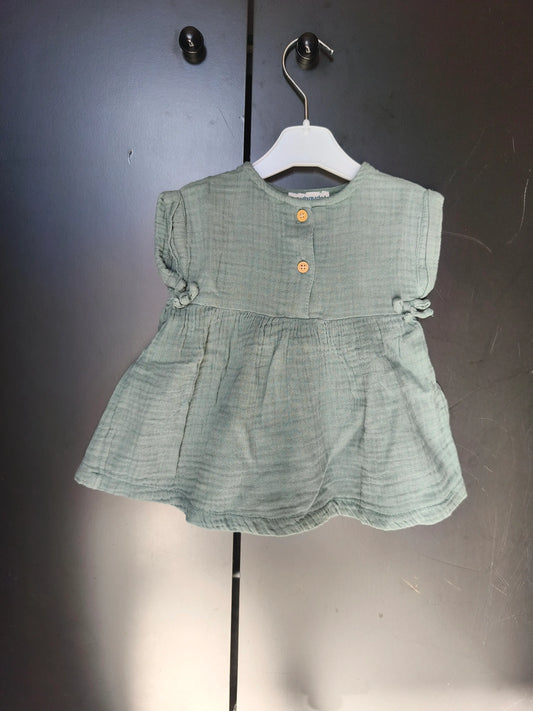 Robe Verte en Gaze de Coton – Noeud Décoratif – Verbaudet – 3 Mois ref 198