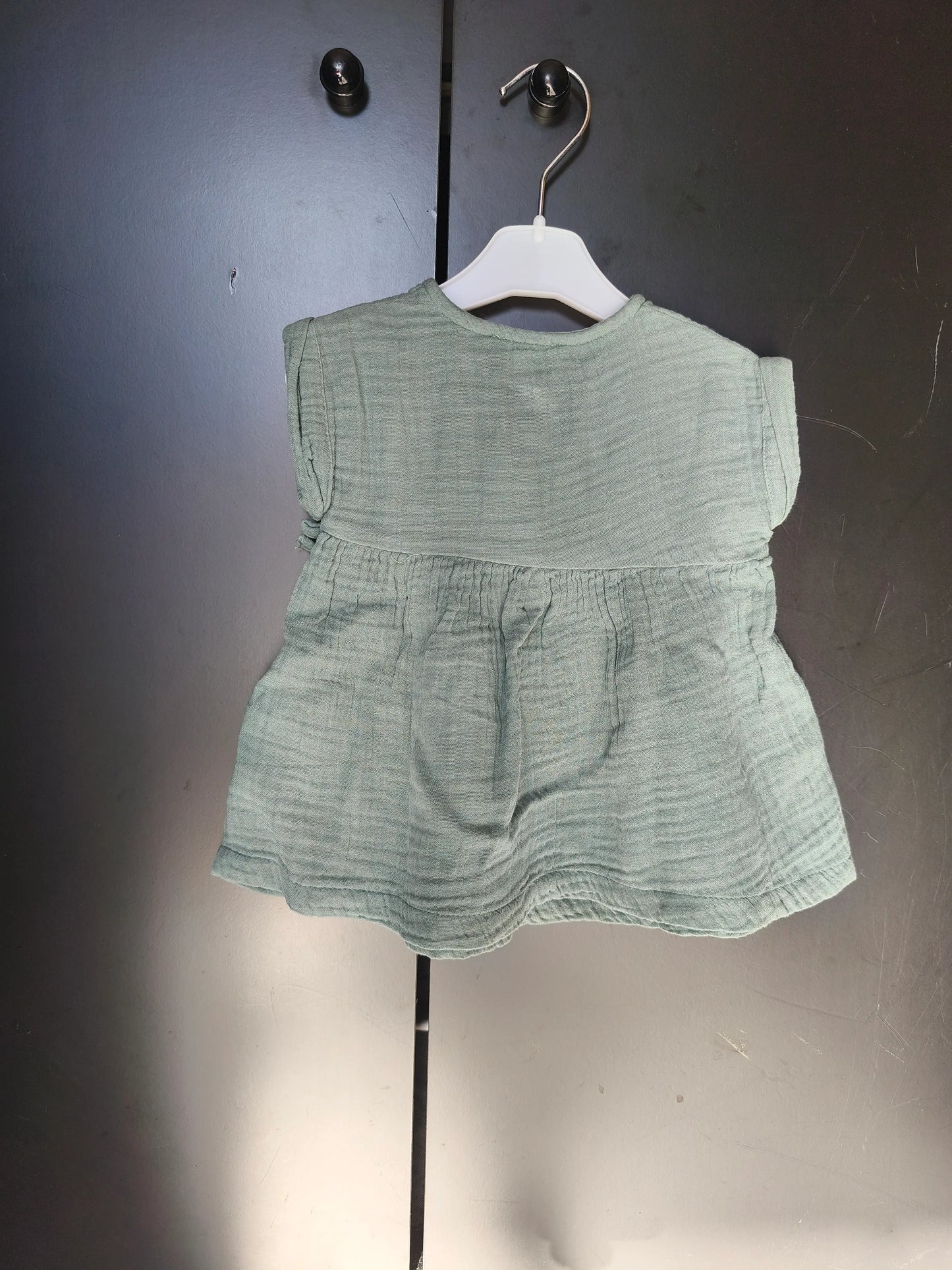 Robe Verte en Gaze de Coton – Noeud Décoratif – Verbaudet – 3 Mois ref 198