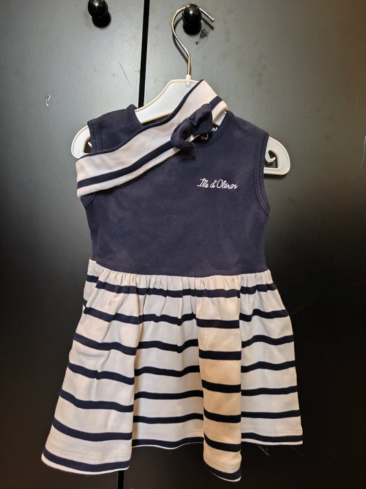 Robe marinière bleue et blanche avec bandeau pour fille – Les Petits Matelots 12 mois ref 331