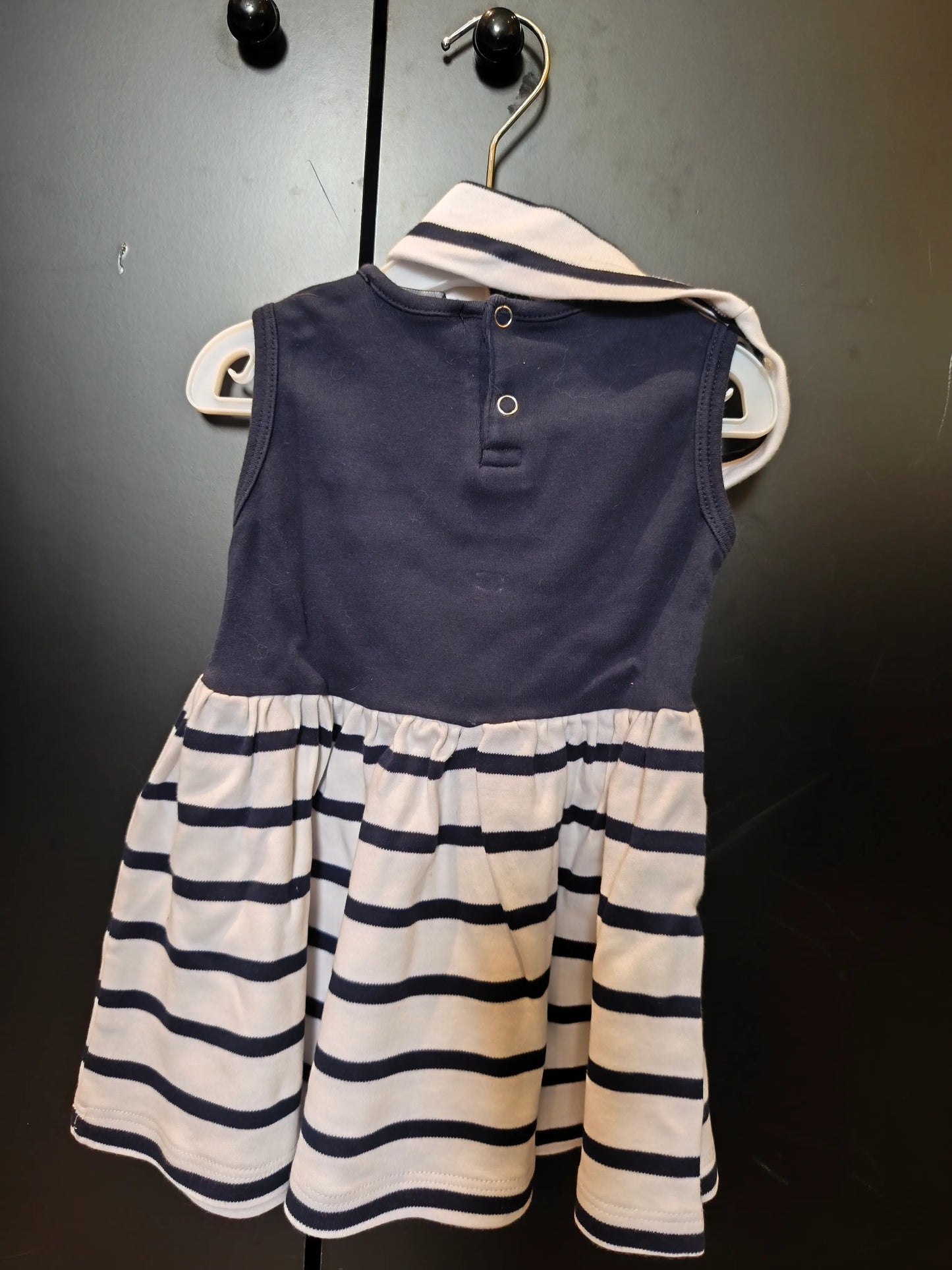 Robe marinière bleue et blanche avec bandeau pour fille – Les Petits Matelots 12 mois ref 331