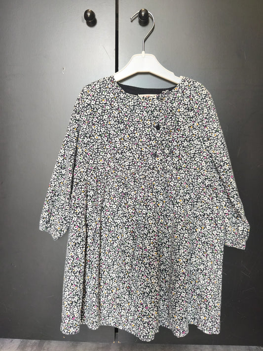 Robe Du Pareil au Même 3 ans - Noire, manches longues & fleurs blanches ref 59