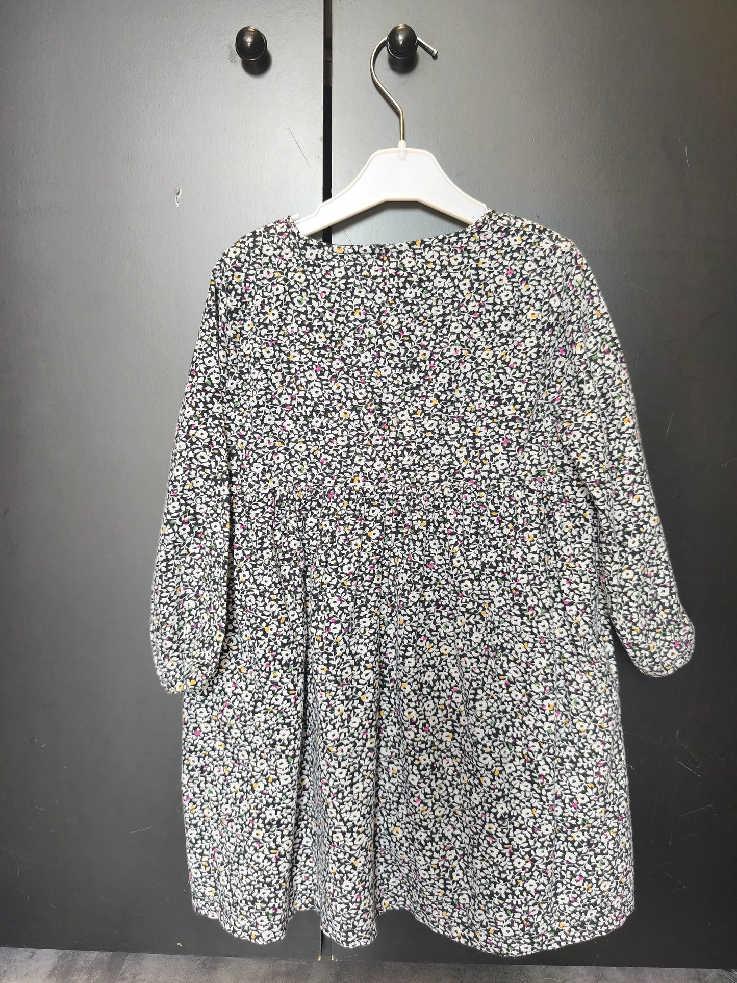 Robe Du Pareil au Même 3 ans - Noire, manches longues & fleurs blanches ref 59