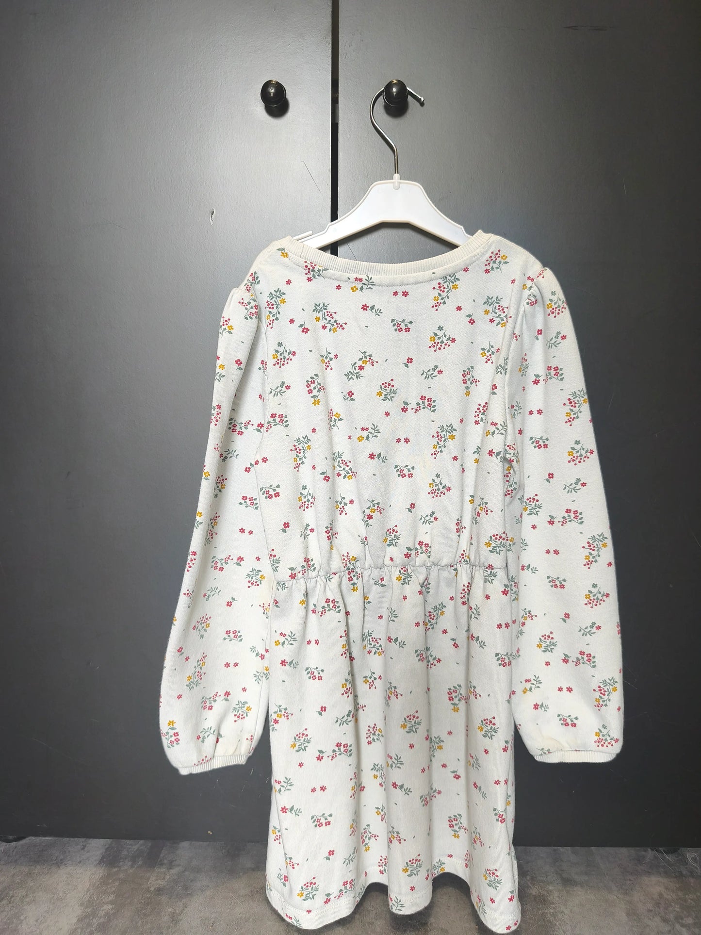 Robe Kiabi 8 ans - Blanche à fleurs, manches longues & message brodé ref 64