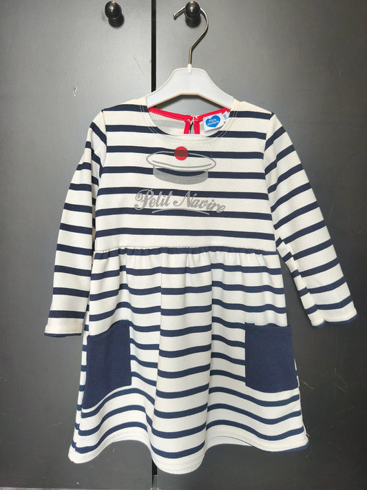 Robe marinière Mots d’Enfants 24 mois - Blanche rayée bleu & motif marin ref 60