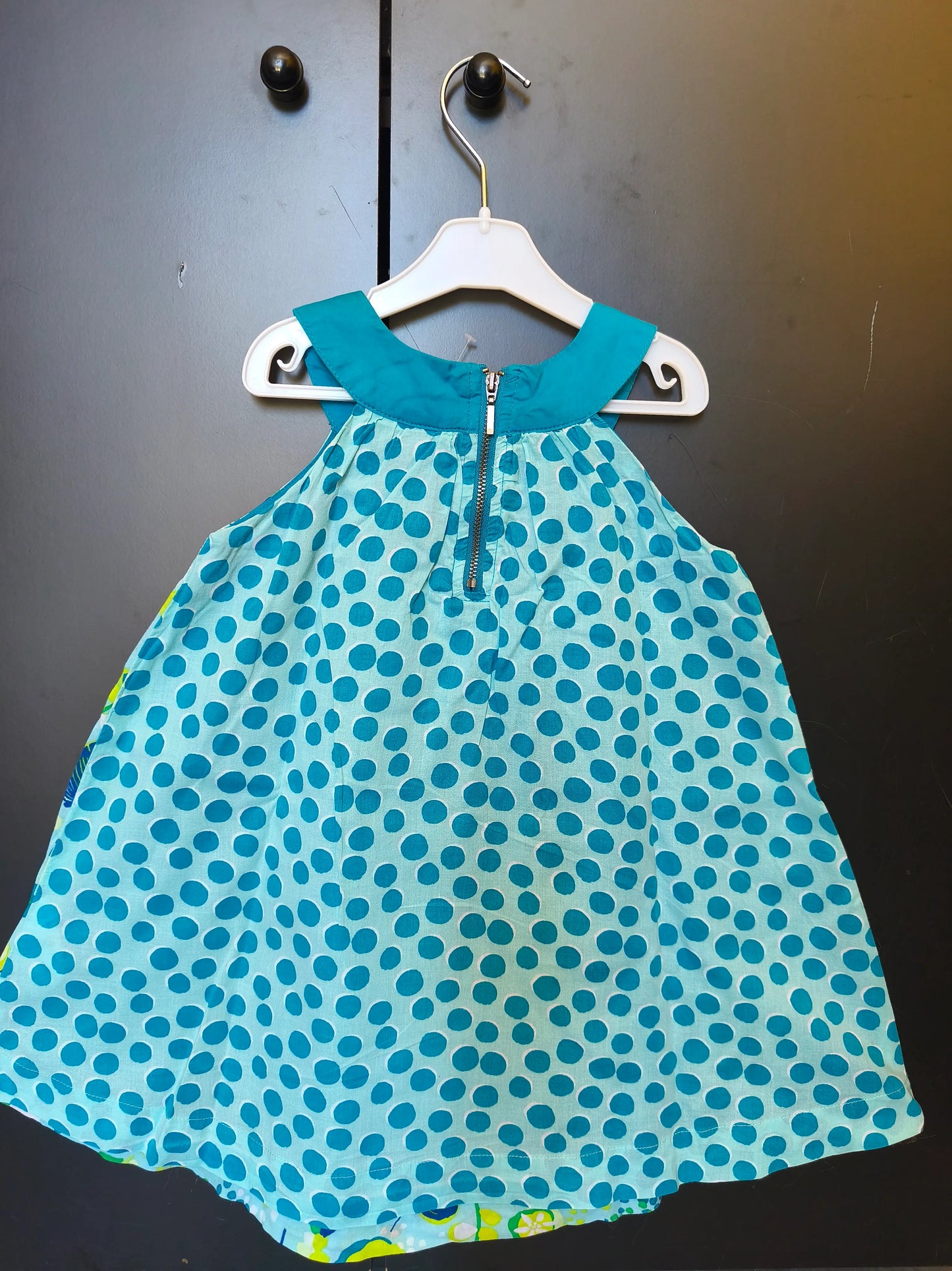 Robe à bretelles vert d’eau imprimé fleurs et papillons – 3 ans 🌿🦋 ref 165