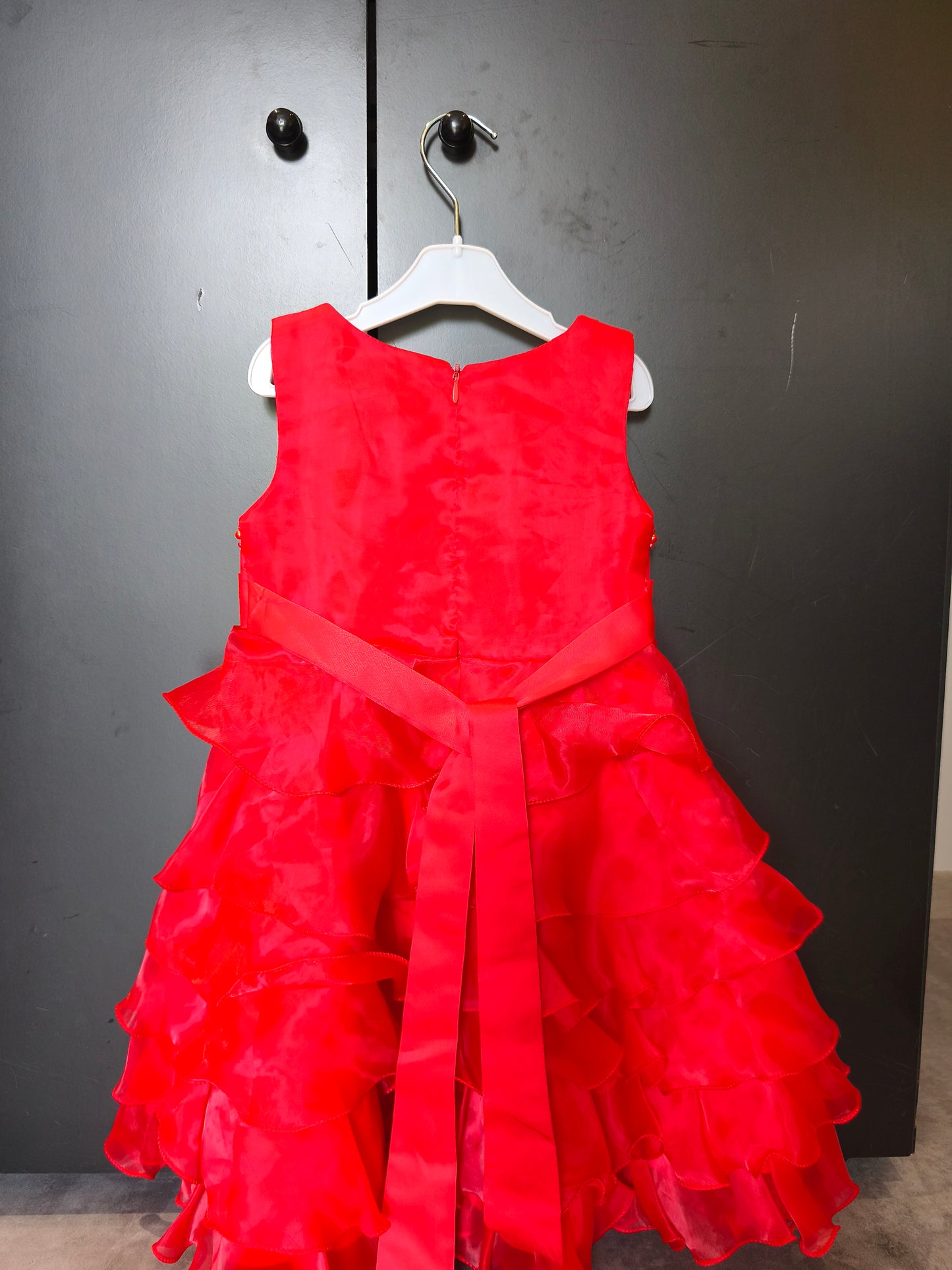 Robe cérémonie rouge – 4 ans – Perles et nœud satin ref 159