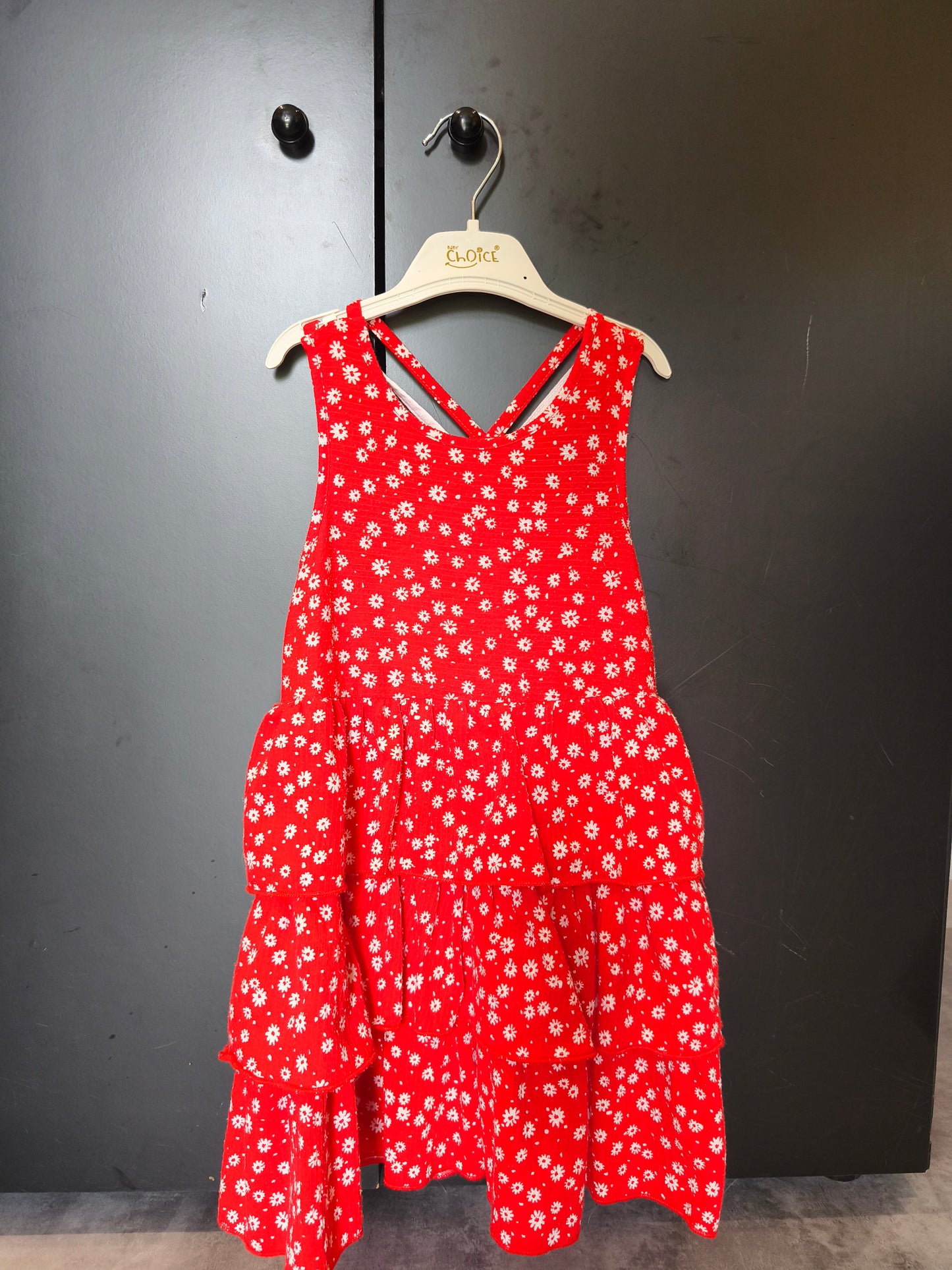 Robe rouge à fleurs – Orchestra – 5 ans – Bretelles croisées dos nu ref 158