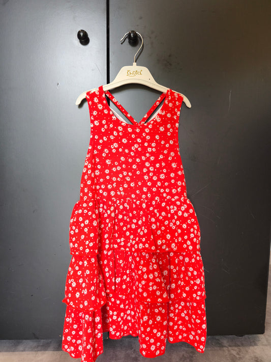 Robe rouge à fleurs – Orchestra – 5 ans – Bretelles croisées dos nu ref 158