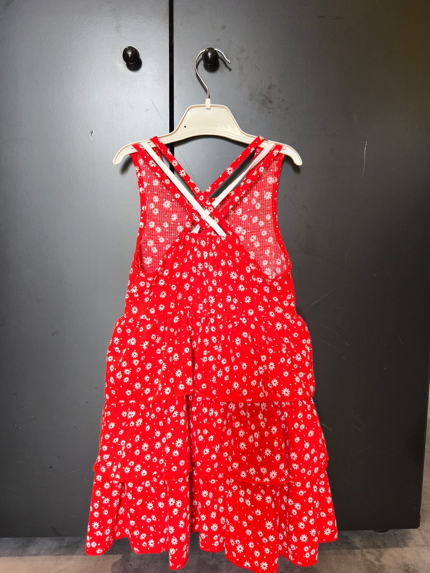 Robe rouge à fleurs – Orchestra – 5 ans – Bretelles croisées dos nu ref 158