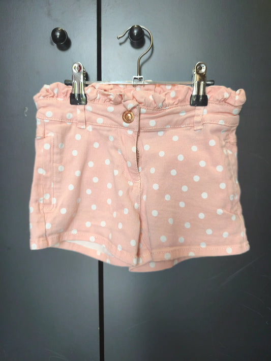 Short rose à pois blancs 6 ans Orchestra, volant à la taille, poches ref 96