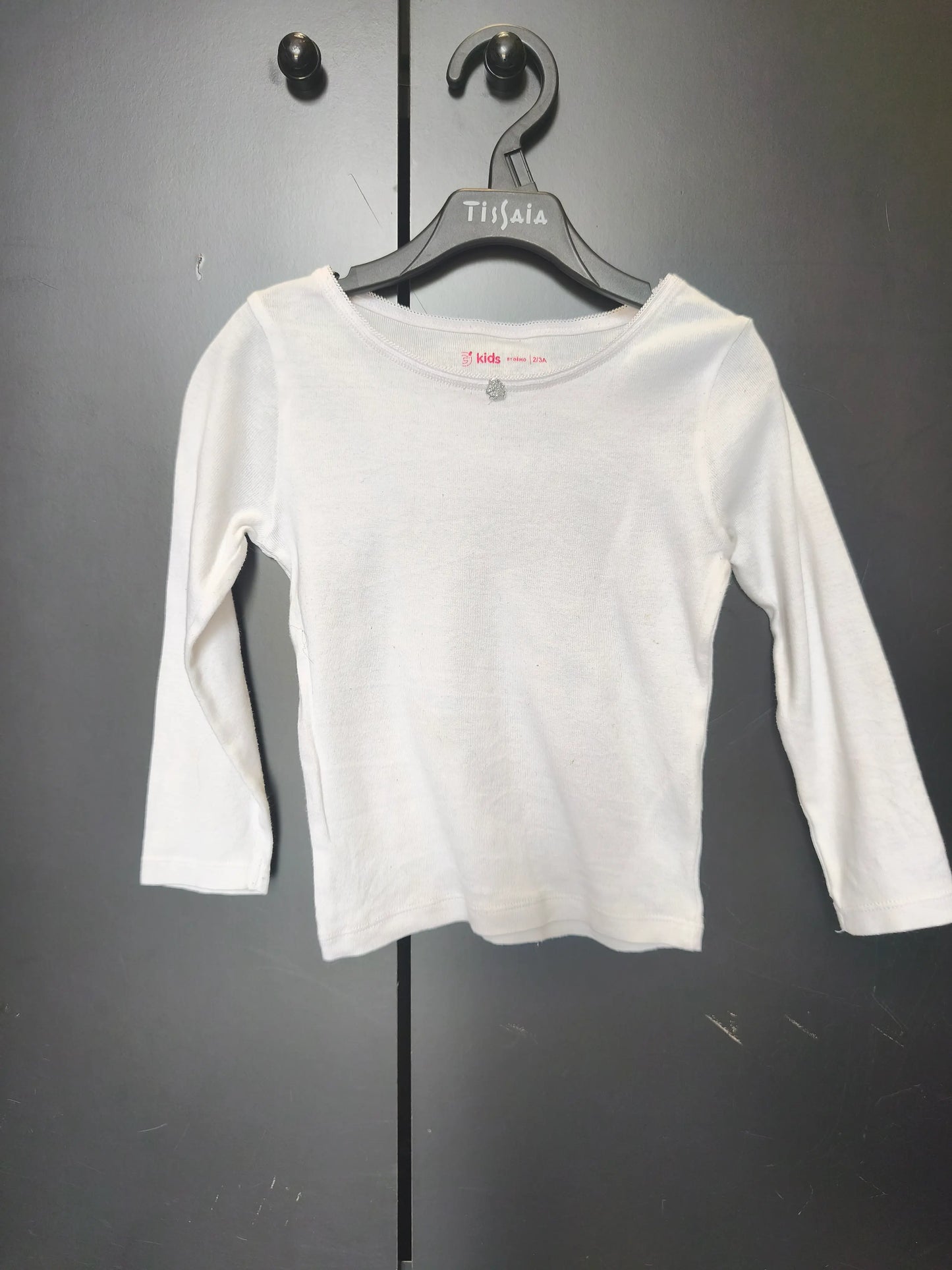T-shirt Gémo 2-3 ans - Blanc basique, manches longues & col rond ref 47