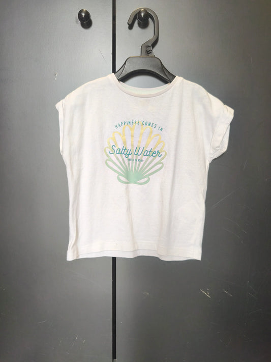 T-shirt Verbaudet 2 ans - Blanc, coquillage & message "Happiness comes in salty water" ref 53
