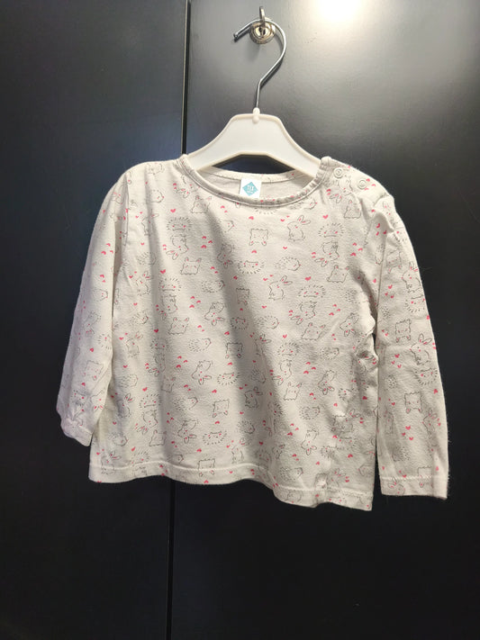 T-shirt blanc à imprimé lapin et cœur rose – Tex 18 mois ref 349