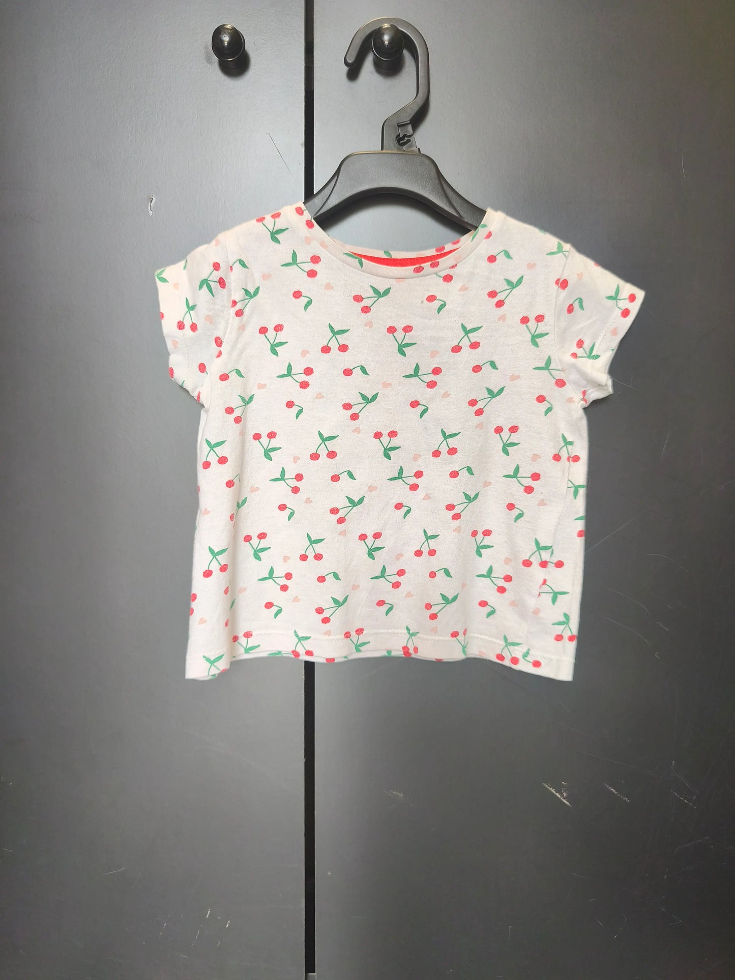 T-shirt Verbaudet 2 ans - Blanc, cerises & manches courtes ref 54