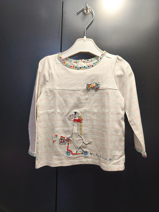 T-shirt blanc rayé rose à broderie girafe – Sergent Major 18 mois ref 350