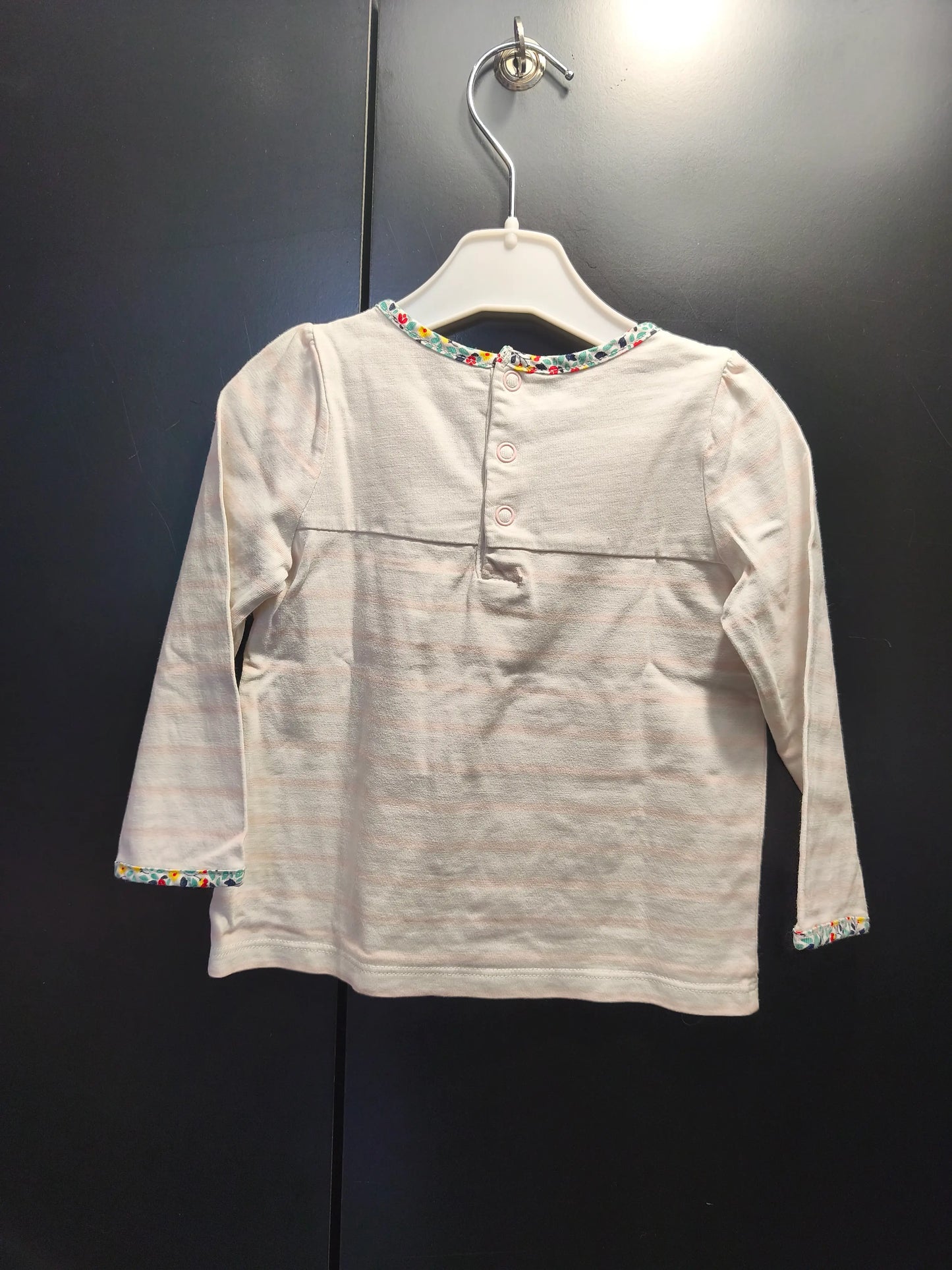 T-shirt blanc rayé rose à broderie girafe – Sergent Major 18 mois ref 350