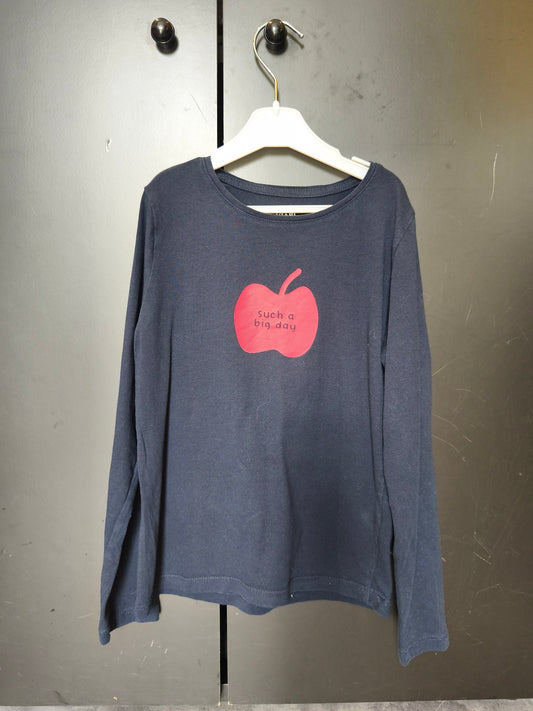 T-shirt manches longues bleu foncé – Kiabi – 8 ans – Pomme rouge ref 153