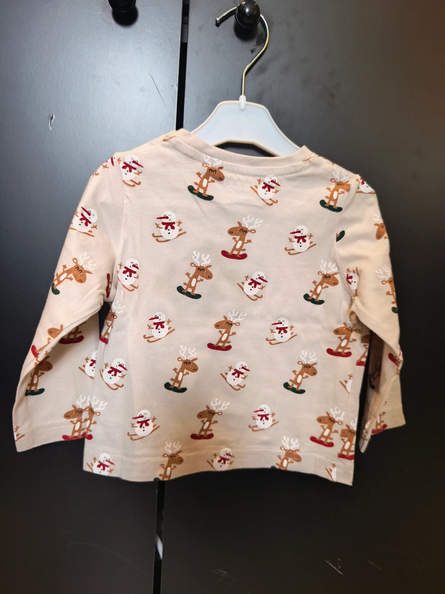 T-shirt Beige Noël – Motifs Cerf & Bonhomme de Neige – Verbaudet – 12 Mois ref 319