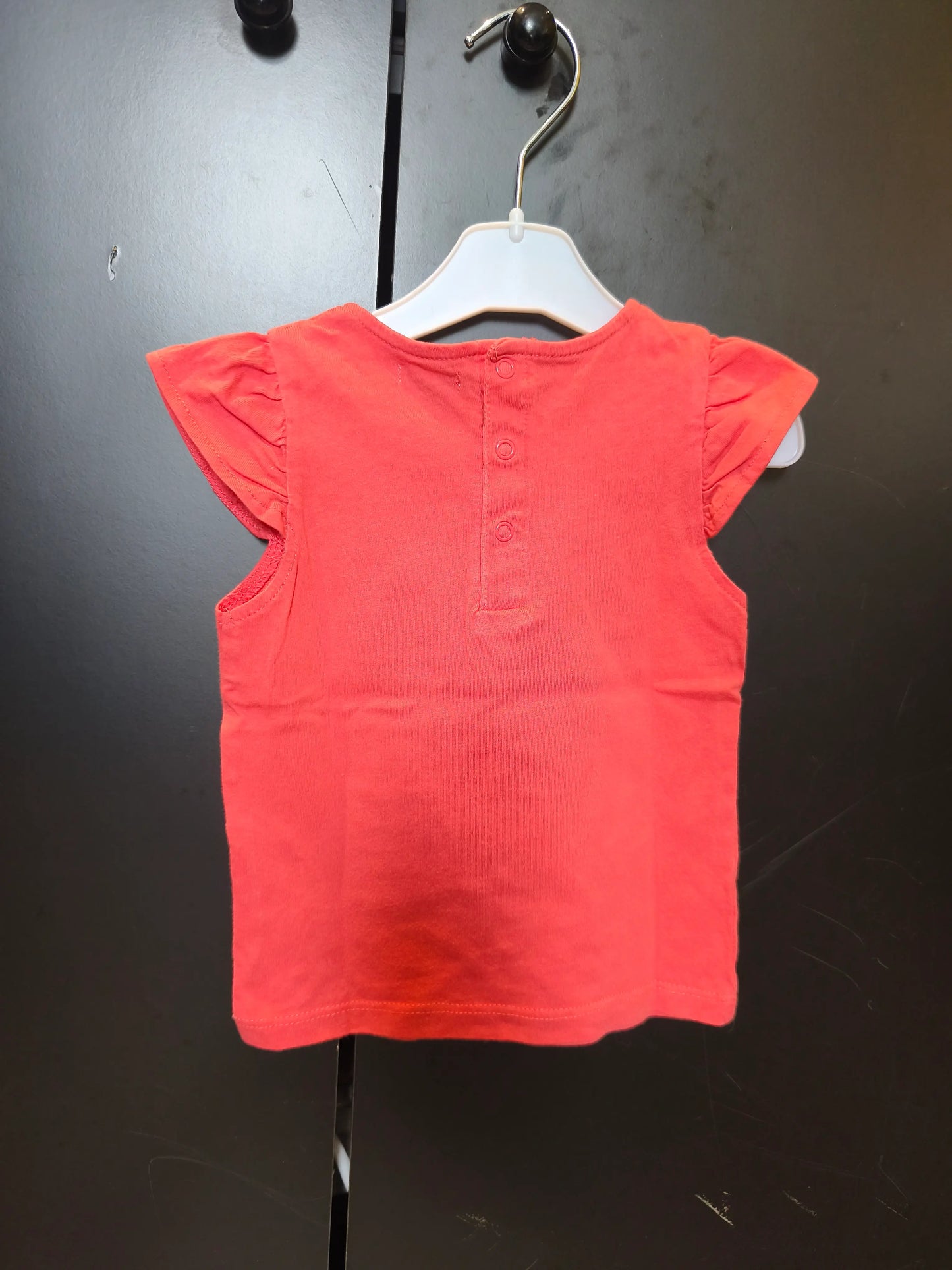 T-shirt Corail Manches Courtes à Volants – "Jolie Jolie Jolie" – Kiabi – 12 Mois ref 321
