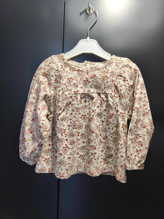 T-shirt crème à imprimé floral rose et rouge – Verbaudet 18 mois ref 347