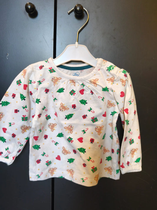 T-shirt Blanc de Noël – Cerf, Cadeaux & Sapins – Mots d’Enfants – 9 mois ref 285