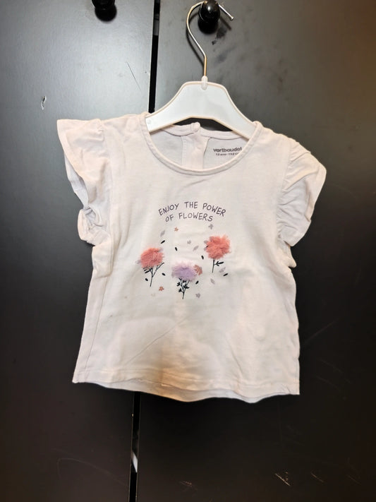 T-shirt Blanc Fleurs en Volume – "Enjoy the Power of Flowers" – Verbaudet – 12 Mois ref 320