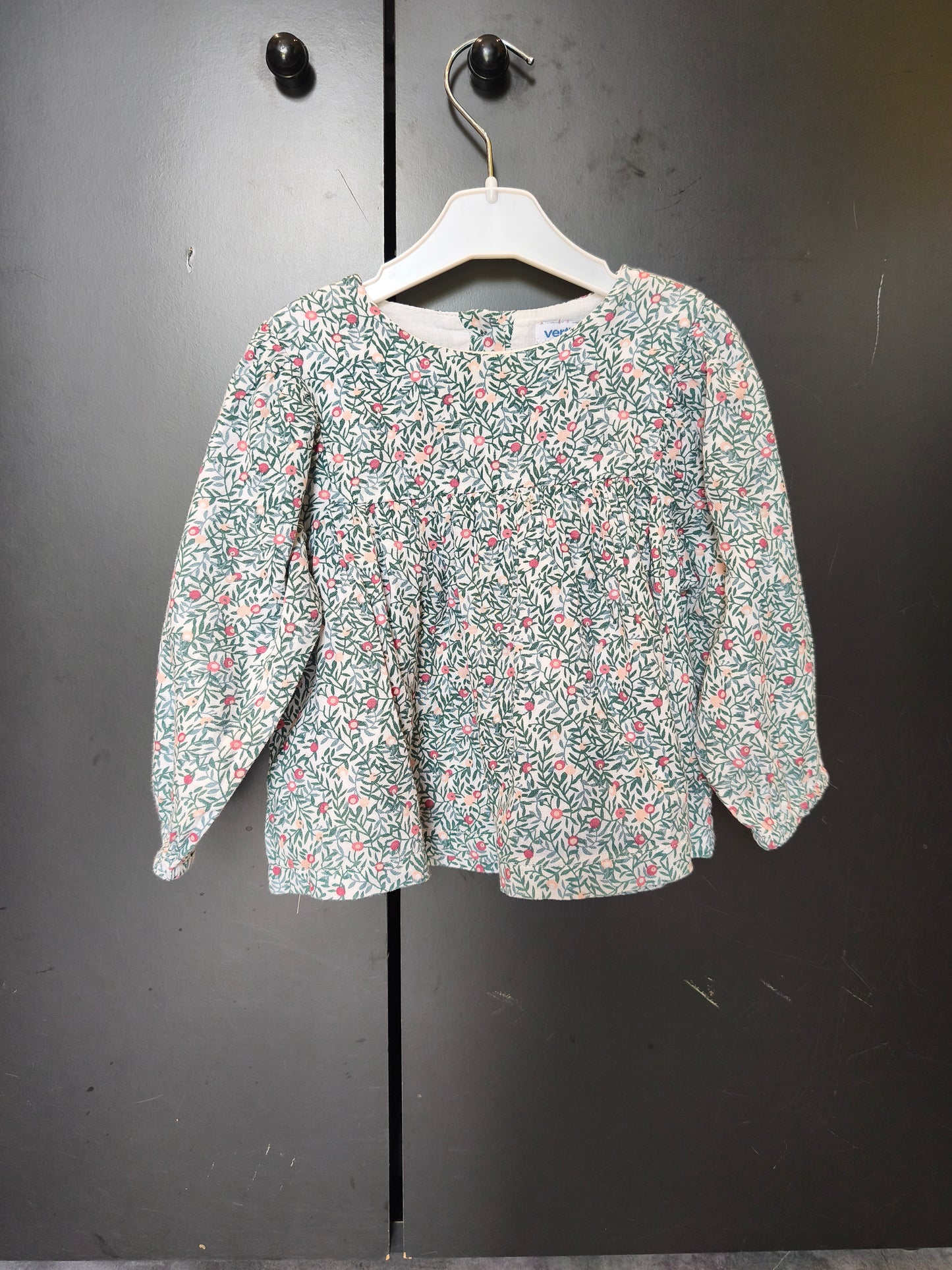 T-shirt manches longues Verbaudet 18 mois – blanc motif liberty 🌿🌸 ref 122