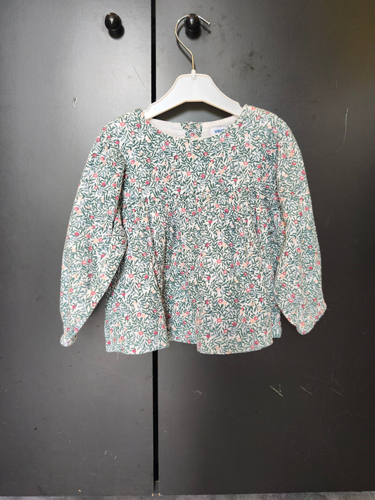 T-shirt manches longues Verbaudet 18 mois – blanc motif liberty 🌿🌸 ref 122