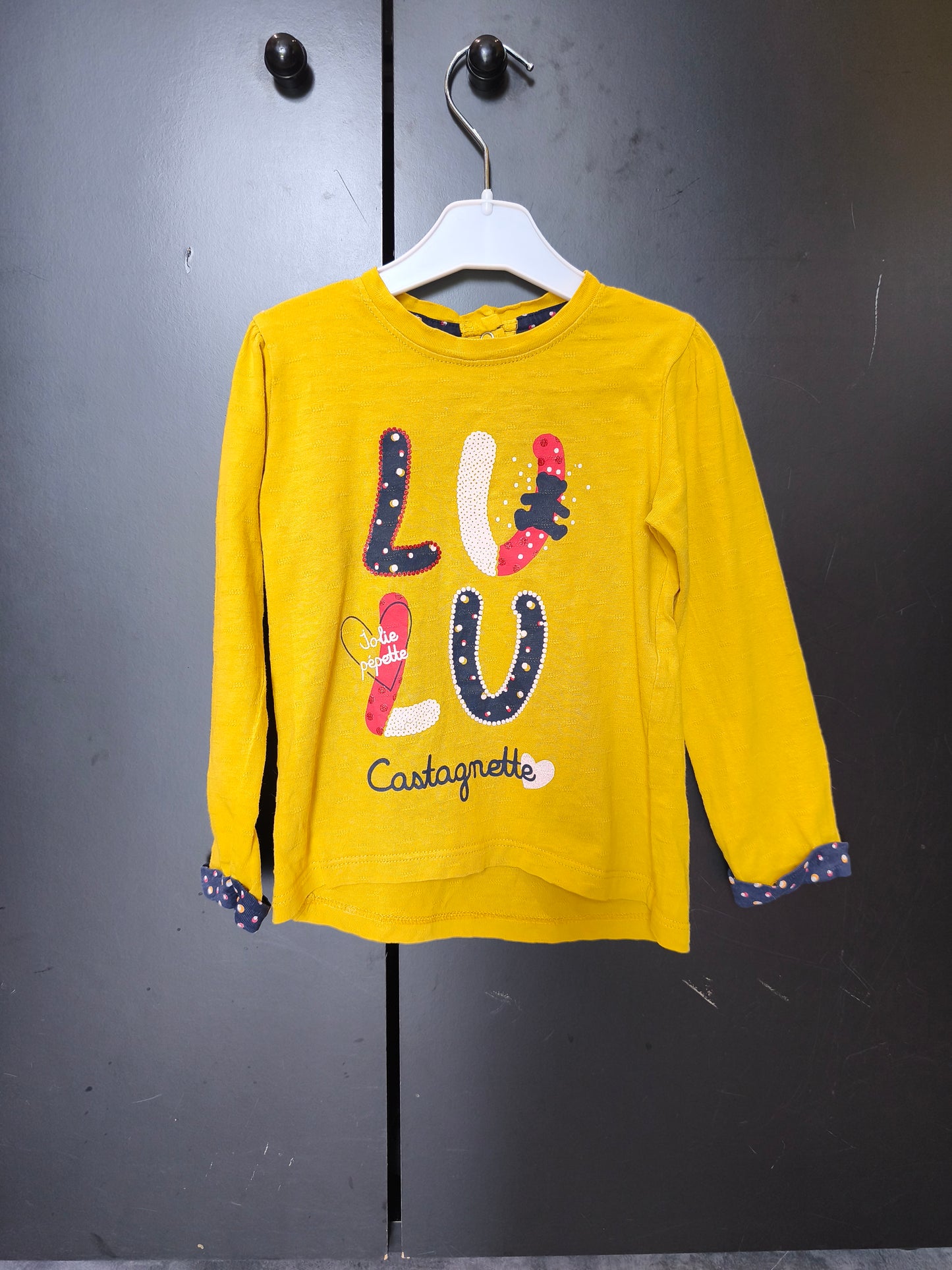 T-shirt manches longues Lulu Castagnette 24 mois – moutarde avec imprimé ours 🐻✨ ref 125