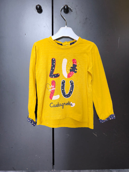 T-shirt manches longues Lulu Castagnette 24 mois – moutarde avec imprimé ours 🐻✨ ref 125