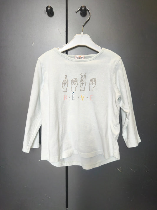 T-shirt Tape à l’Œil 2 ans - Vert d’eau, "rêve" & dessin main, 100% coton ref 45