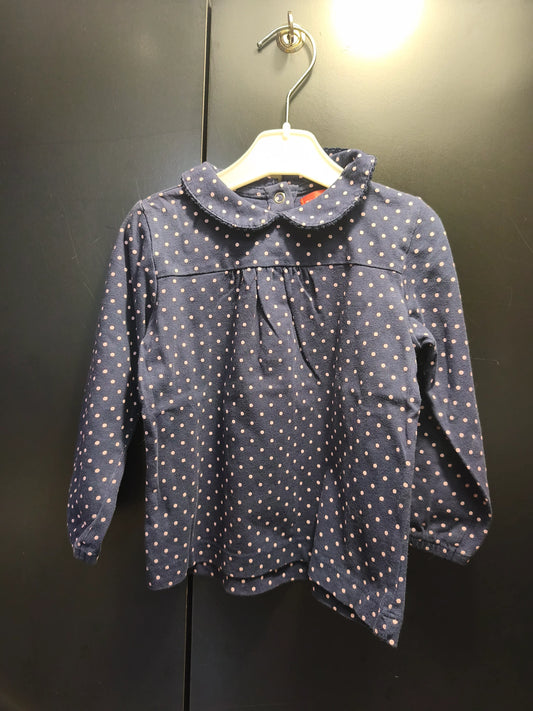T-shirt bleu marine à pois roses – Tissaia 18 mois ref 354