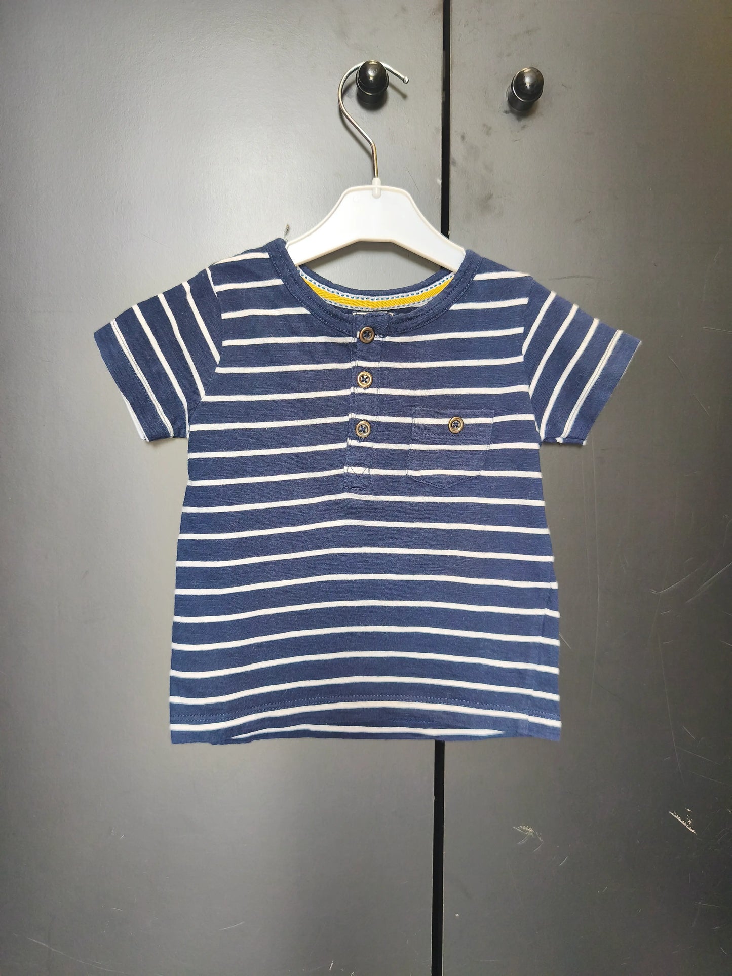 Polo marinière Mots d’Enfants 18 mois - Bleu à poche cœur ref 02