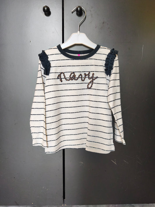 T-shirt marinière Orchestra 2 ans – blanc et bleu avec volant ⚓🌟 ref 128