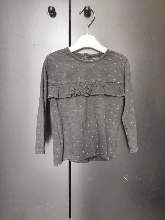 T-shirt Kiabi 24 mois - Noir, cœur argenté, volant & bouton dos ref 41