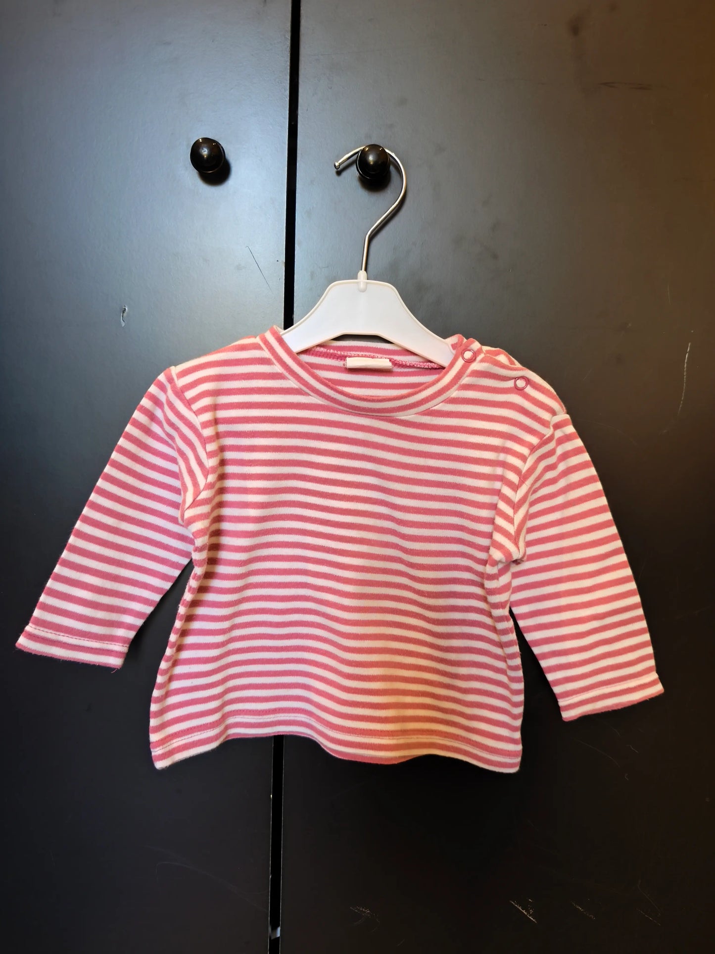 T-shirt manches longues rayé blanc et rose – 100% coton – 9 mois ref 277