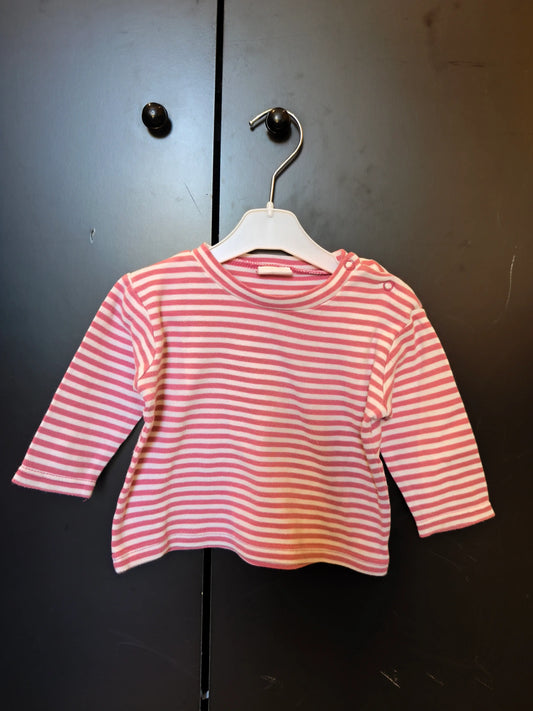 T-shirt manches longues rayé blanc et rose – 100% coton – 9 mois ref 277